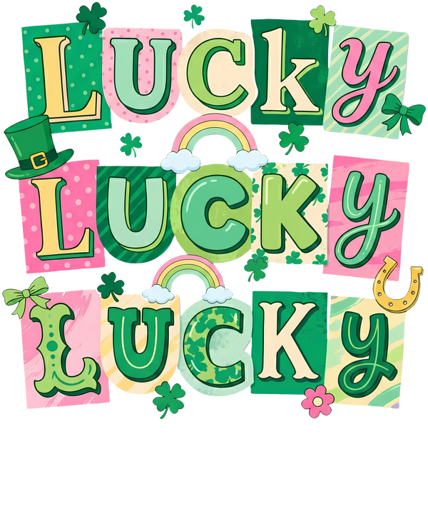 Lucky Lucky Lucky Rainbow & Shamrock Graphic – St. Patrick’s Day Ready to Press DTF Transfer