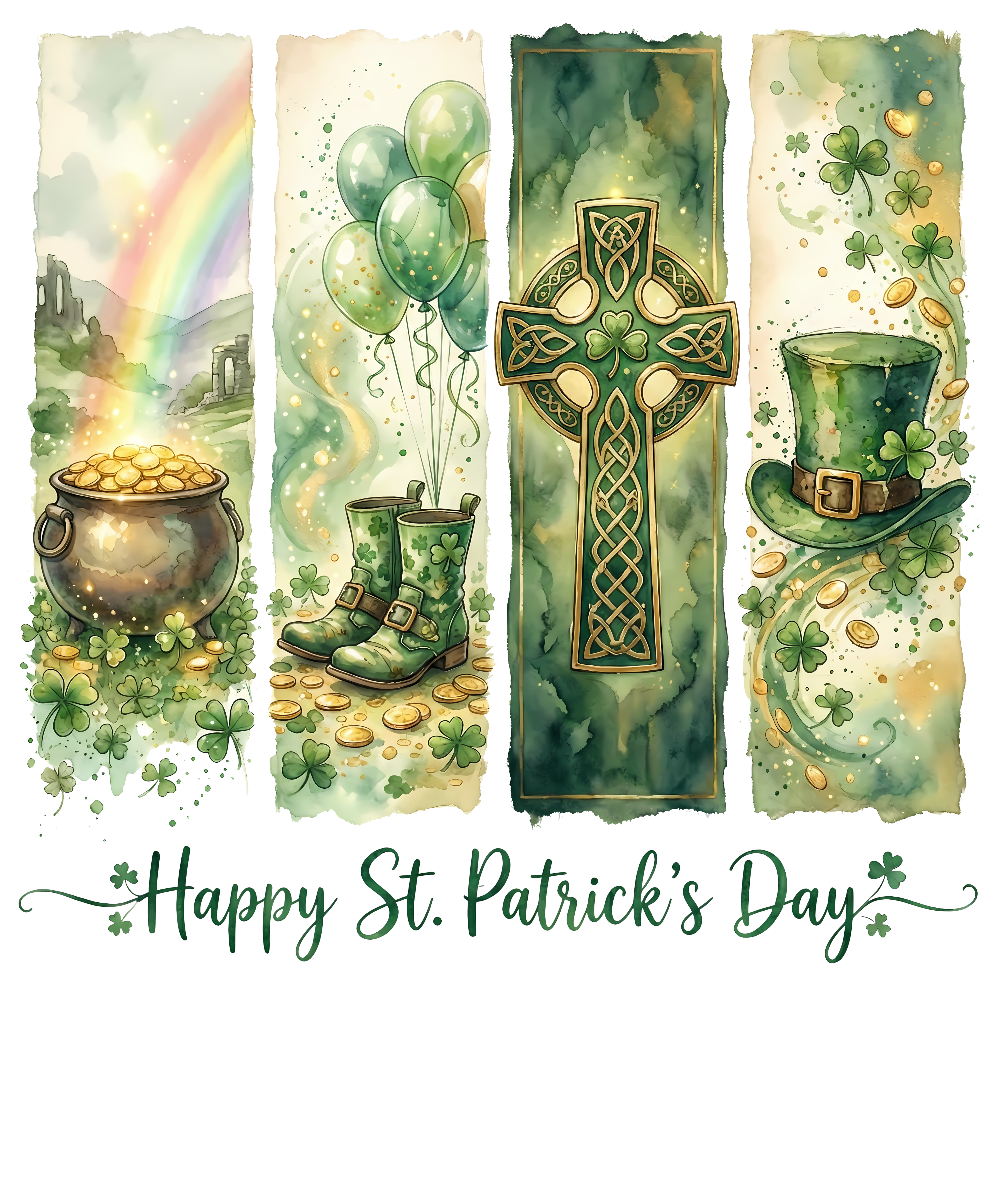 Happy St. Patrick’s Day Celtic Cross & Pot of Gold Graphic – St. Patrick’s Day Ready to Press DTF Transfer