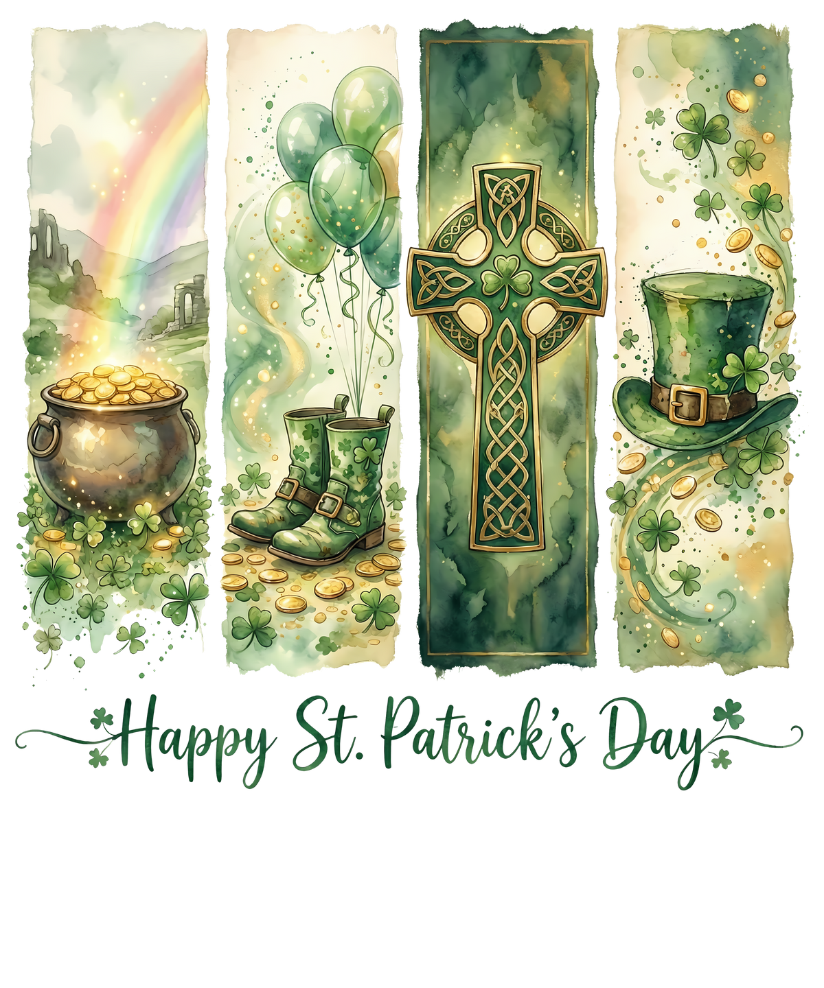 Happy St. Patrick’s Day Celtic Cross & Pot of Gold Graphic – St. Patrick’s Day Ready to Press DTF Transfer