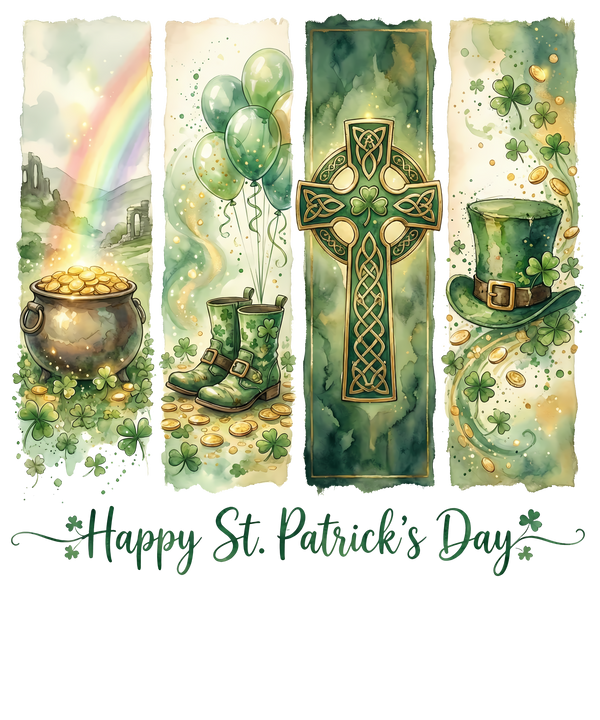 Happy St. Patrick’s Day Celtic Cross & Pot of Gold Graphic – St. Patrick’s Day Ready to Press DTF Transfer