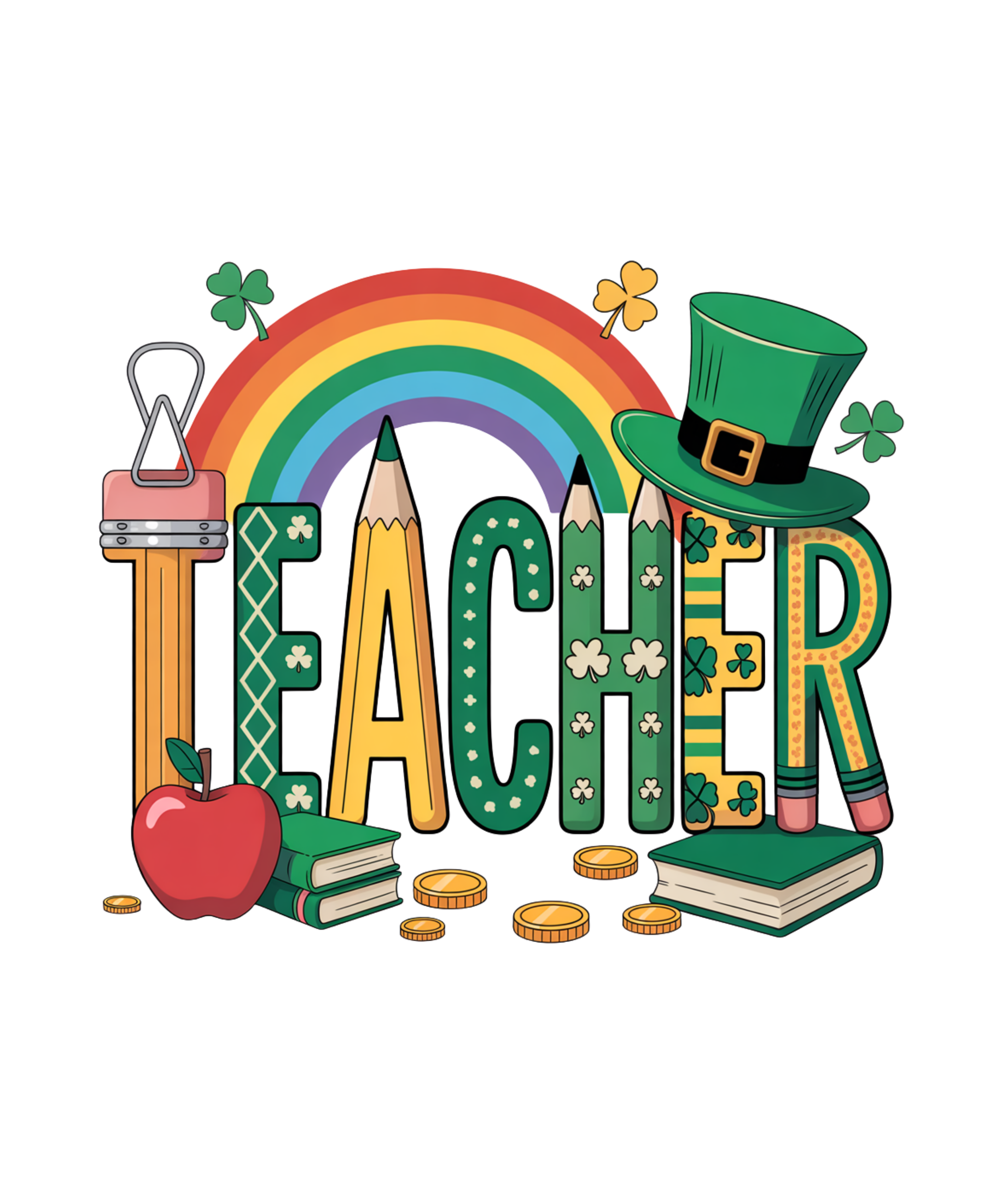 St. Patrick’s Day Teacher Rainbow Graphic –  St. Patrick’s Day Ready to Press DTF Transfer