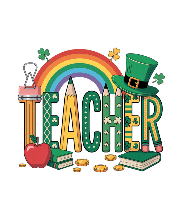 St. Patrick’s Day Teacher Rainbow Graphic –  St. Patrick’s Day Ready to Press DTF Transfer