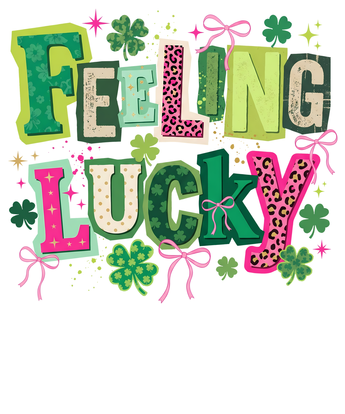 Girly Pink Bow Feeling Lucky Graphic – St. Patrick’s Day Ready to Press DTF Transfer