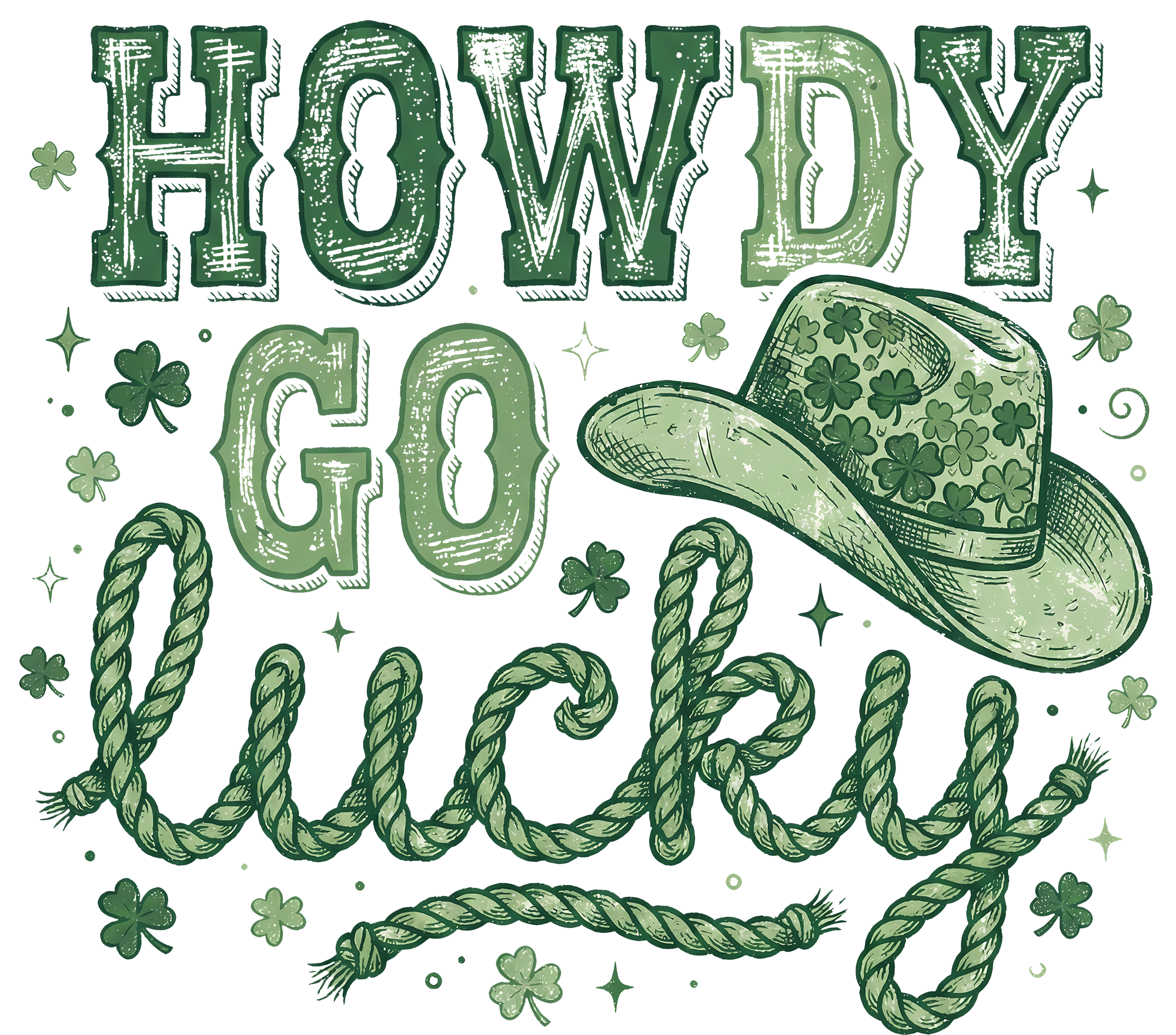 Howdy Go Lucky Western Shamrock Design – St. Patrick’s Day Ready to Press DTF Transfer