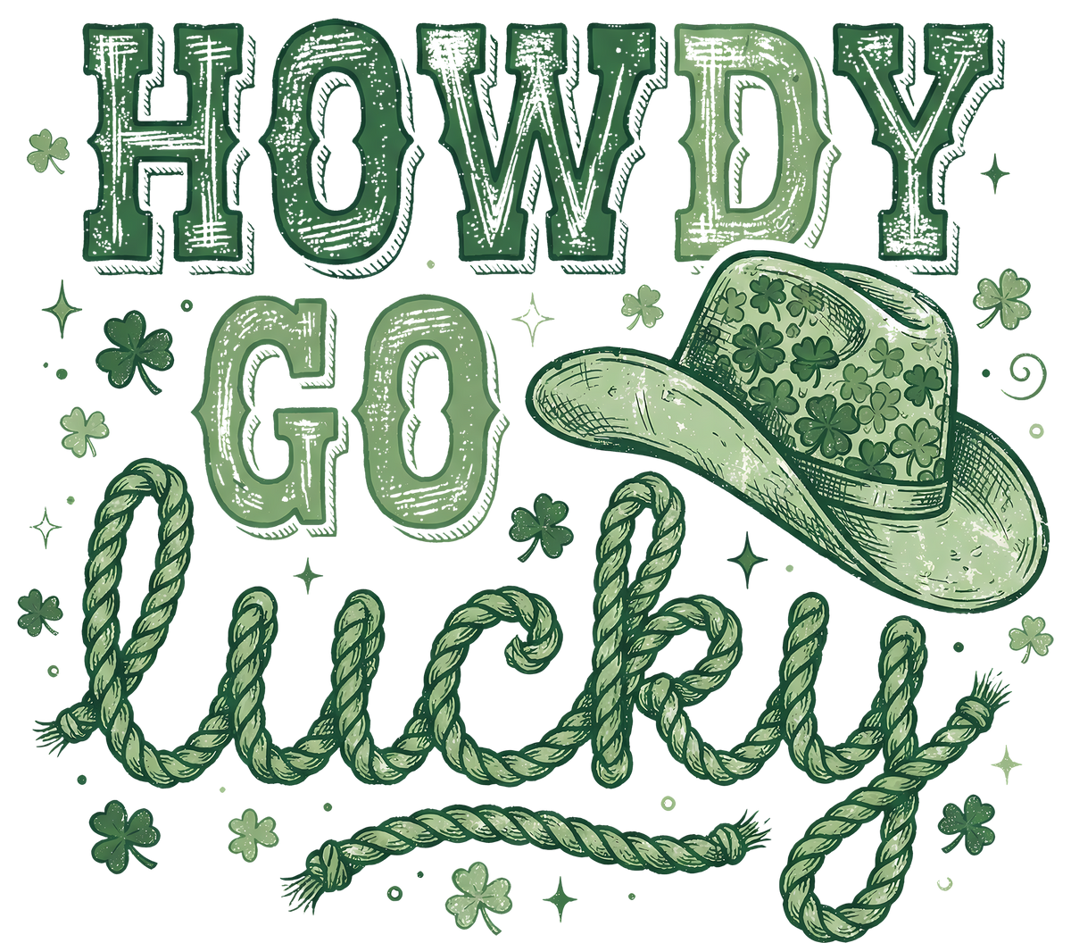 Howdy Go Lucky Western Shamrock Design – St. Patrick’s Day Ready to Press DTF Transfer