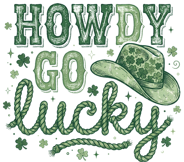 Howdy Go Lucky Western Shamrock Design – St. Patrick’s Day Ready to Press DTF Transfer
