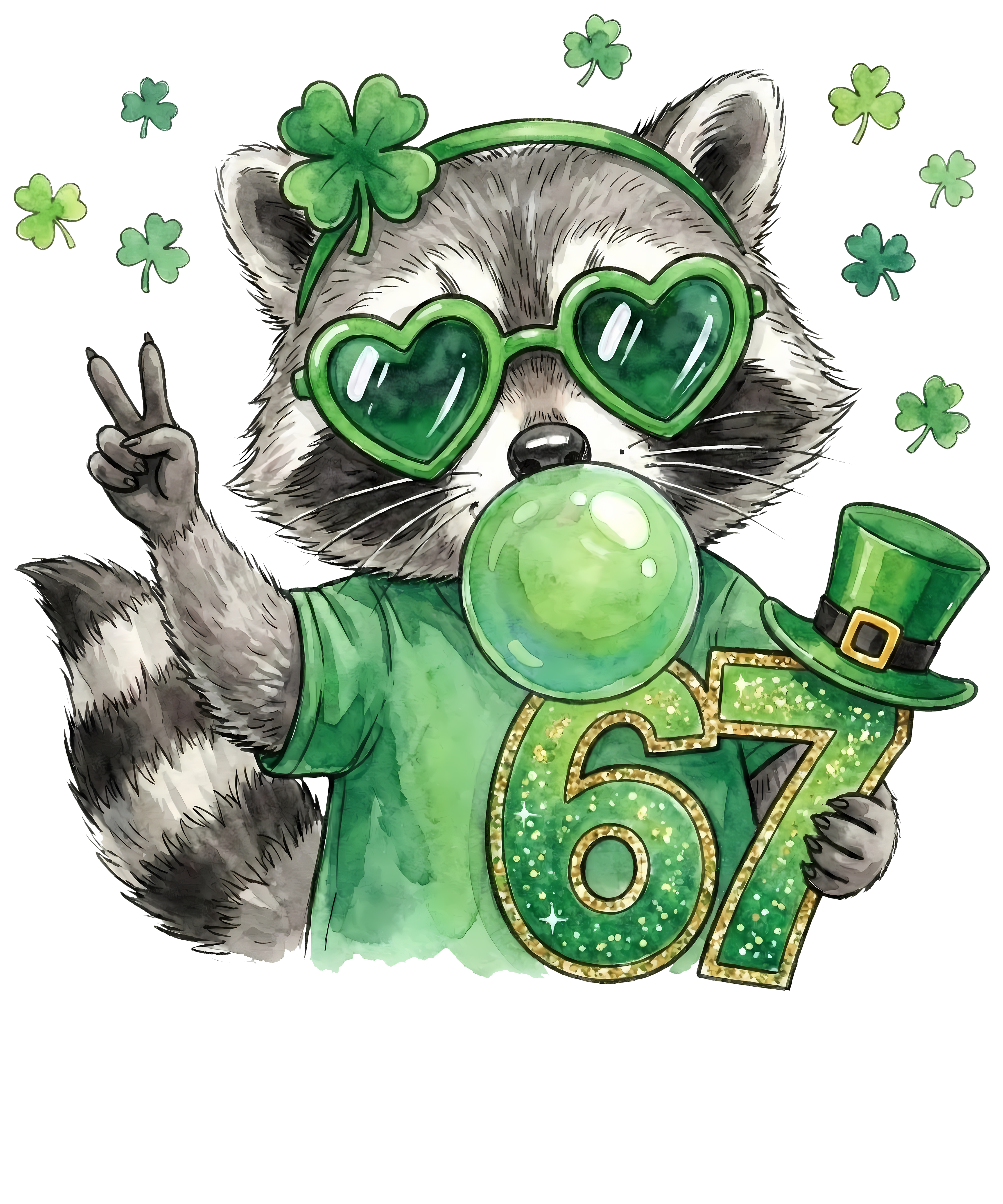 Lucky 67 Raccoon – St. Patrick’s Day Ready to Press DTF Transfer