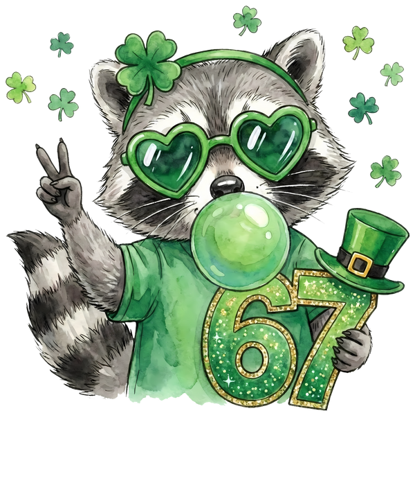 Lucky 67 Raccoon – St. Patrick’s Day Ready to Press DTF Transfer