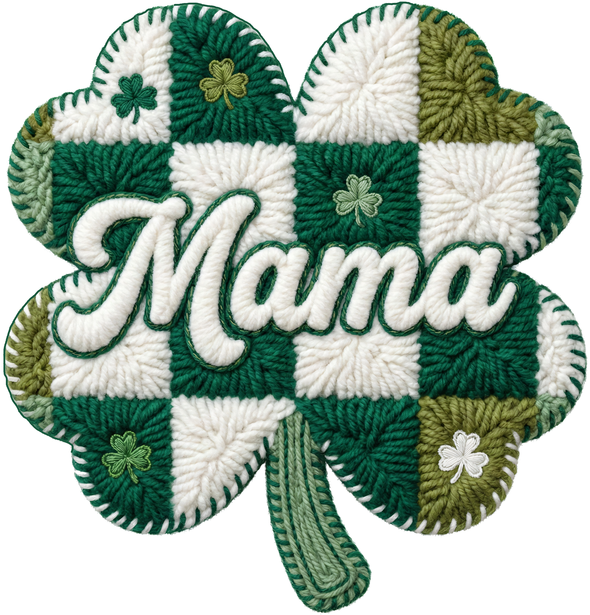 Mama Shamrock Patchwork Crochet – St. Patrick’s Day Ready to Press DTF Transfer