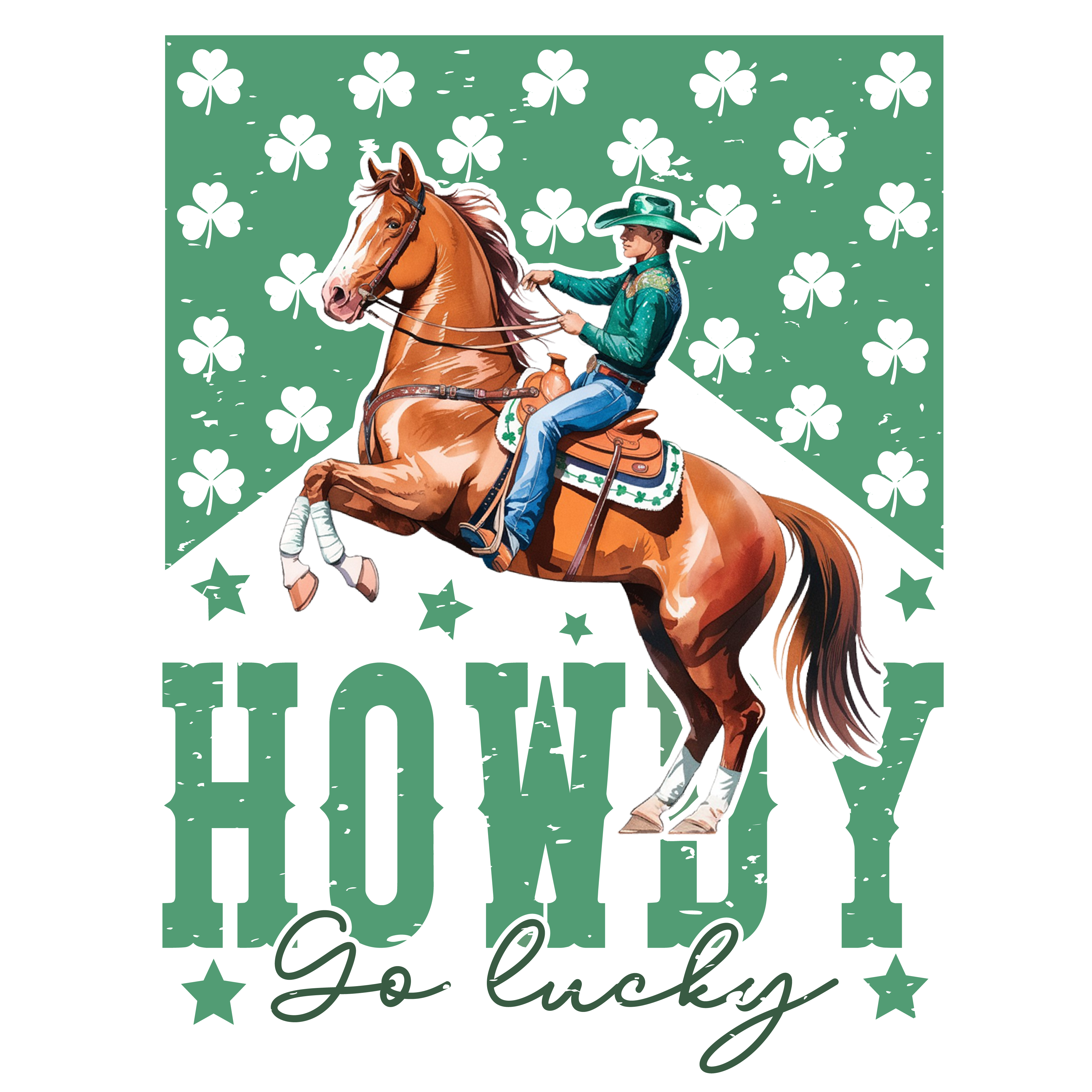Howdy So Lucky Cowboy Horse – St. Patrick’s Day Ready to Press DTF Transfer
