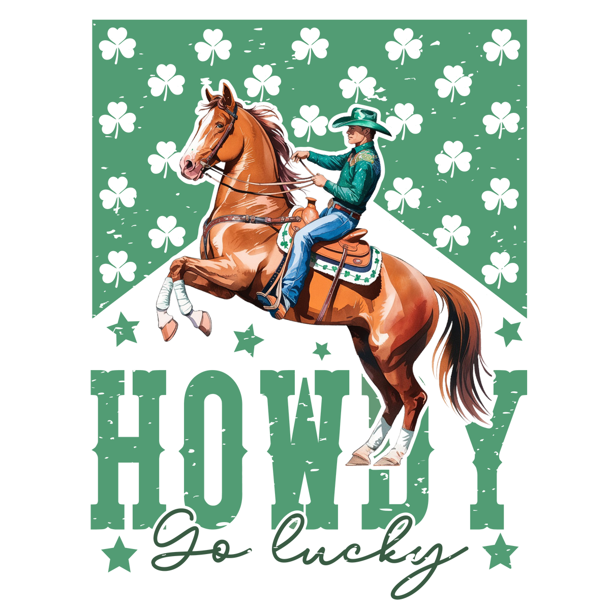 Howdy So Lucky Cowboy Horse – St. Patrick’s Day Ready to Press DTF Transfer