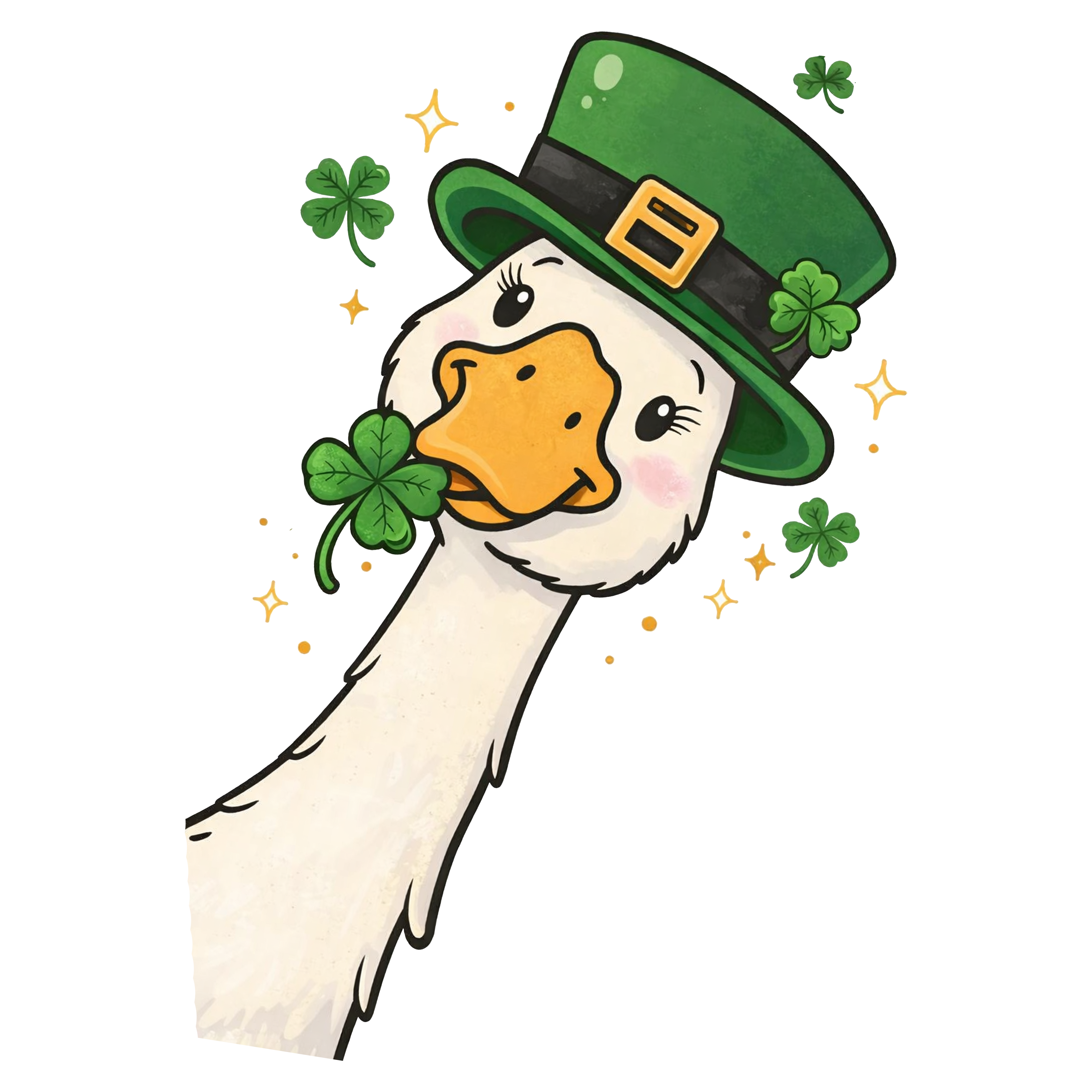 Cute Shamrock Goose Face Graphic – St. Patrick’s Day Ready to Press DTF Transfer
