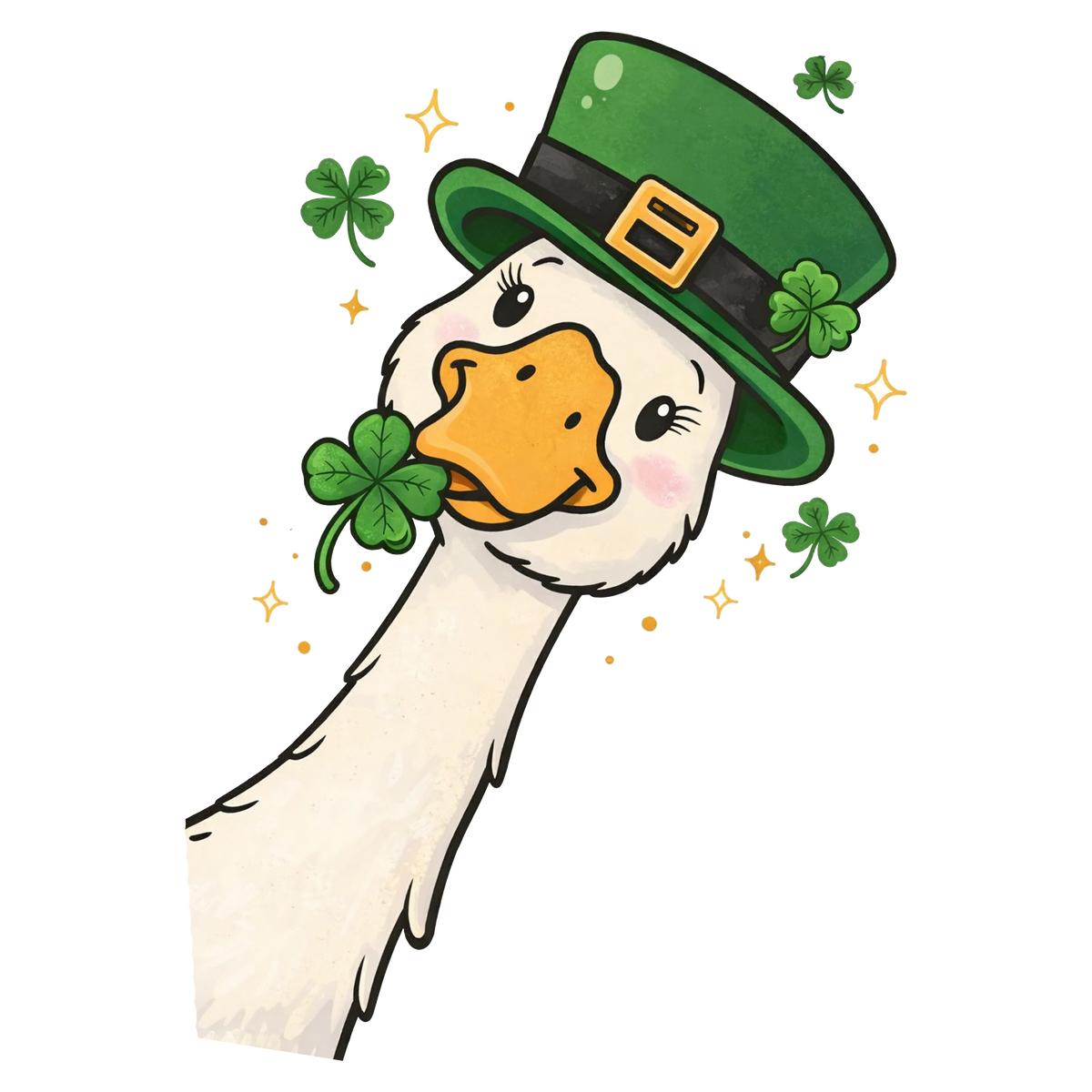 Cute Shamrock Goose Face Graphic – St. Patrick’s Day Ready to Press DTF Transfer