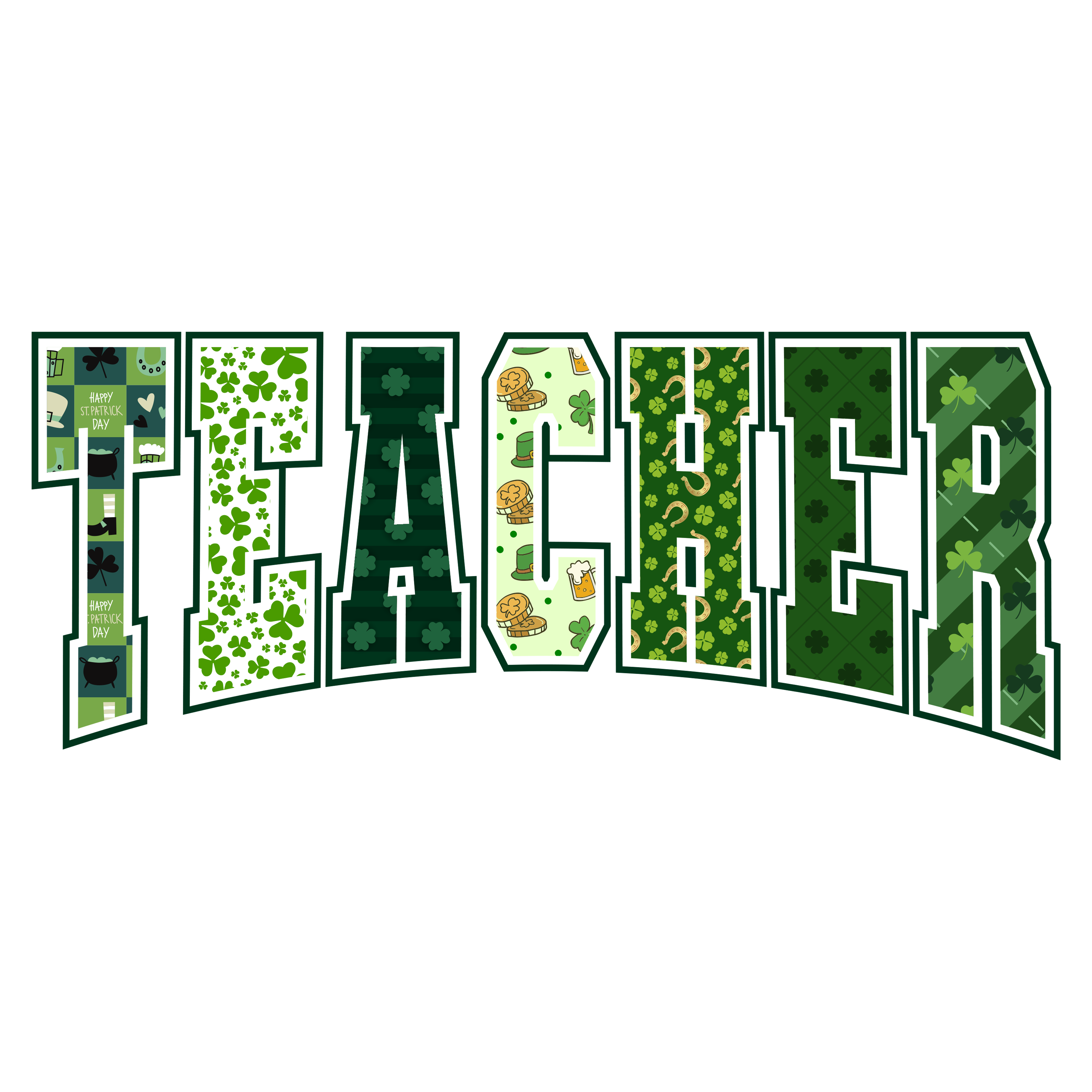 Lucky Teacher St Patricks Day Typography – St Patricks Day Ready to Press DTF Transfer