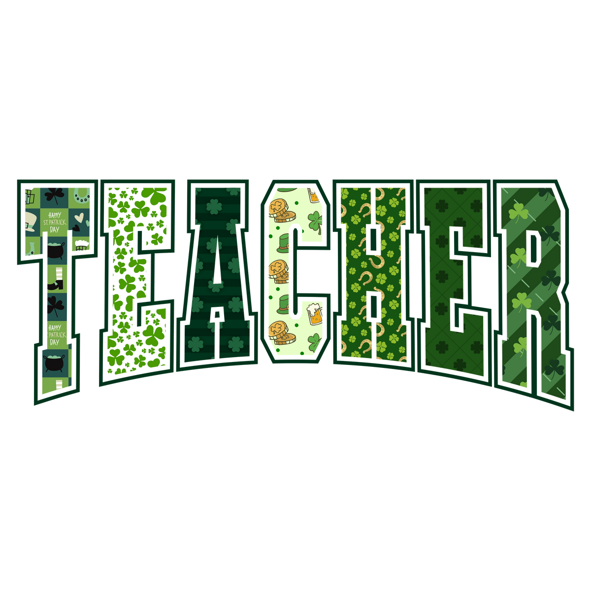 Lucky Teacher St Patricks Day Typography – St Patricks Day Ready to Press DTF Transfer