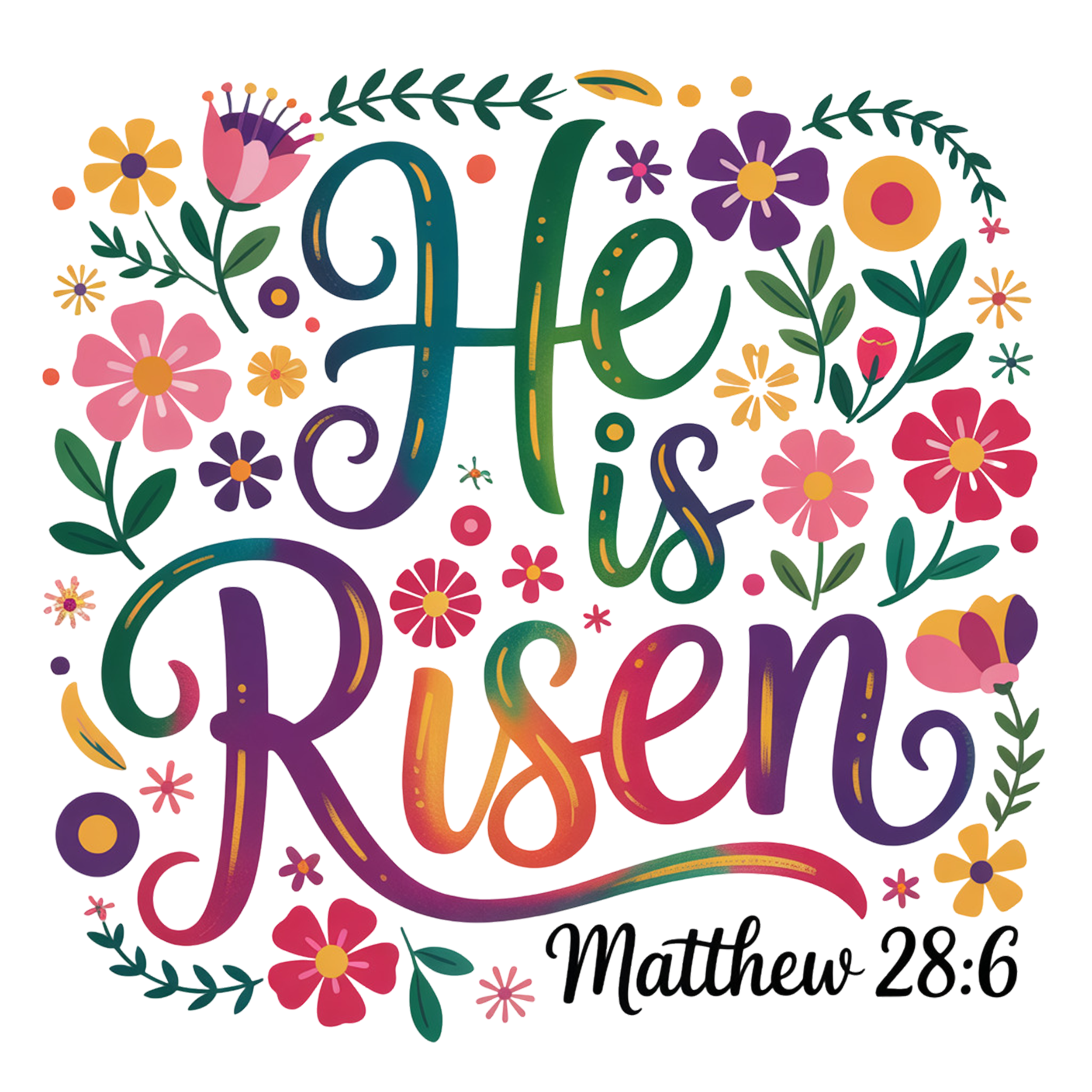 He Is Risen Matthew 28:6 Floral Design – Religious Ready to Press DTF Transfer