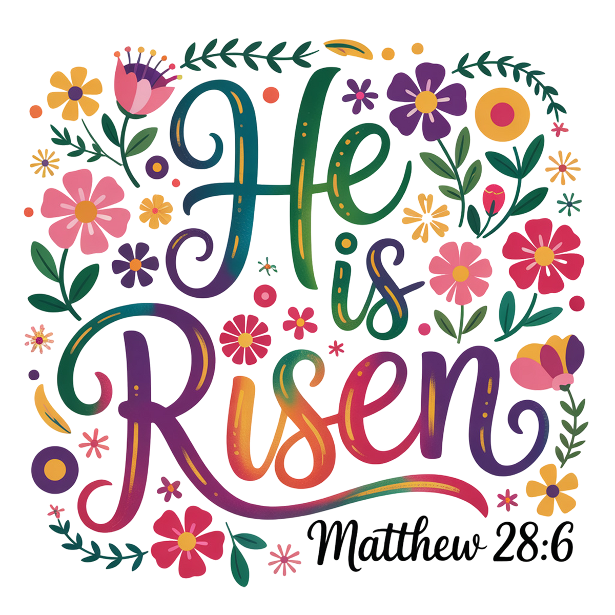 He Is Risen Matthew 28:6 Floral Design – Religious Ready to Press DTF Transfer