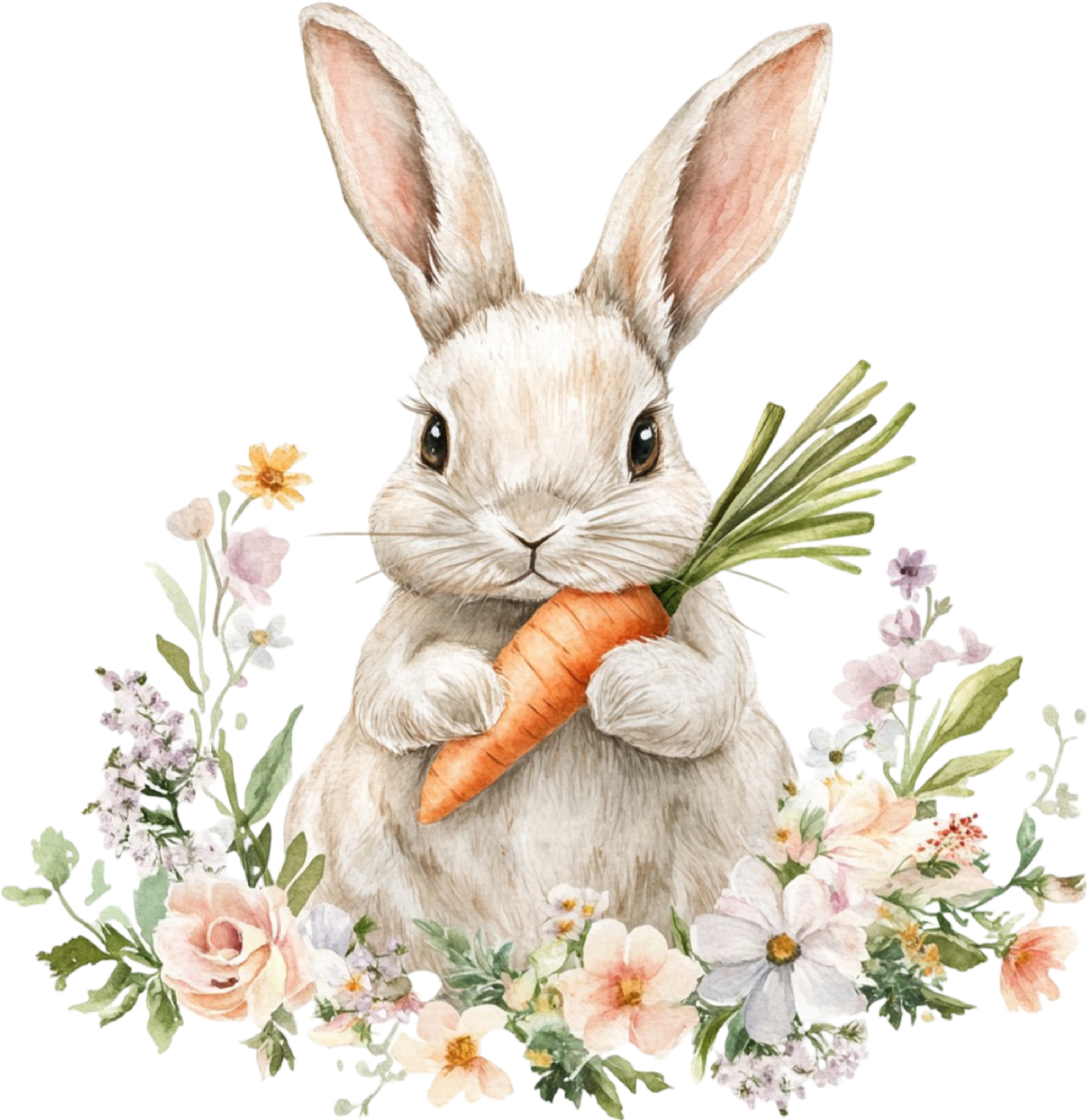 Floral Easter Bunny with Carrot – Easter Ready to Press DTF Transfer