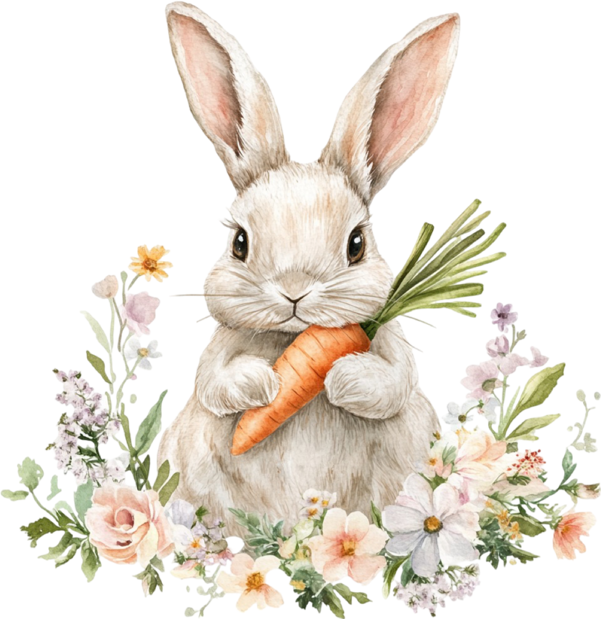 Floral Easter Bunny with Carrot – Easter Ready to Press DTF Transfer