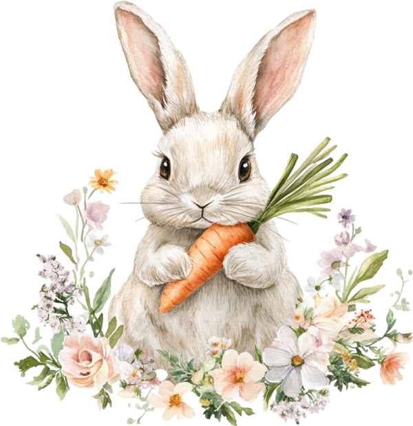 Floral Easter Bunny with Carrot – Easter Ready to Press DTF Transfer