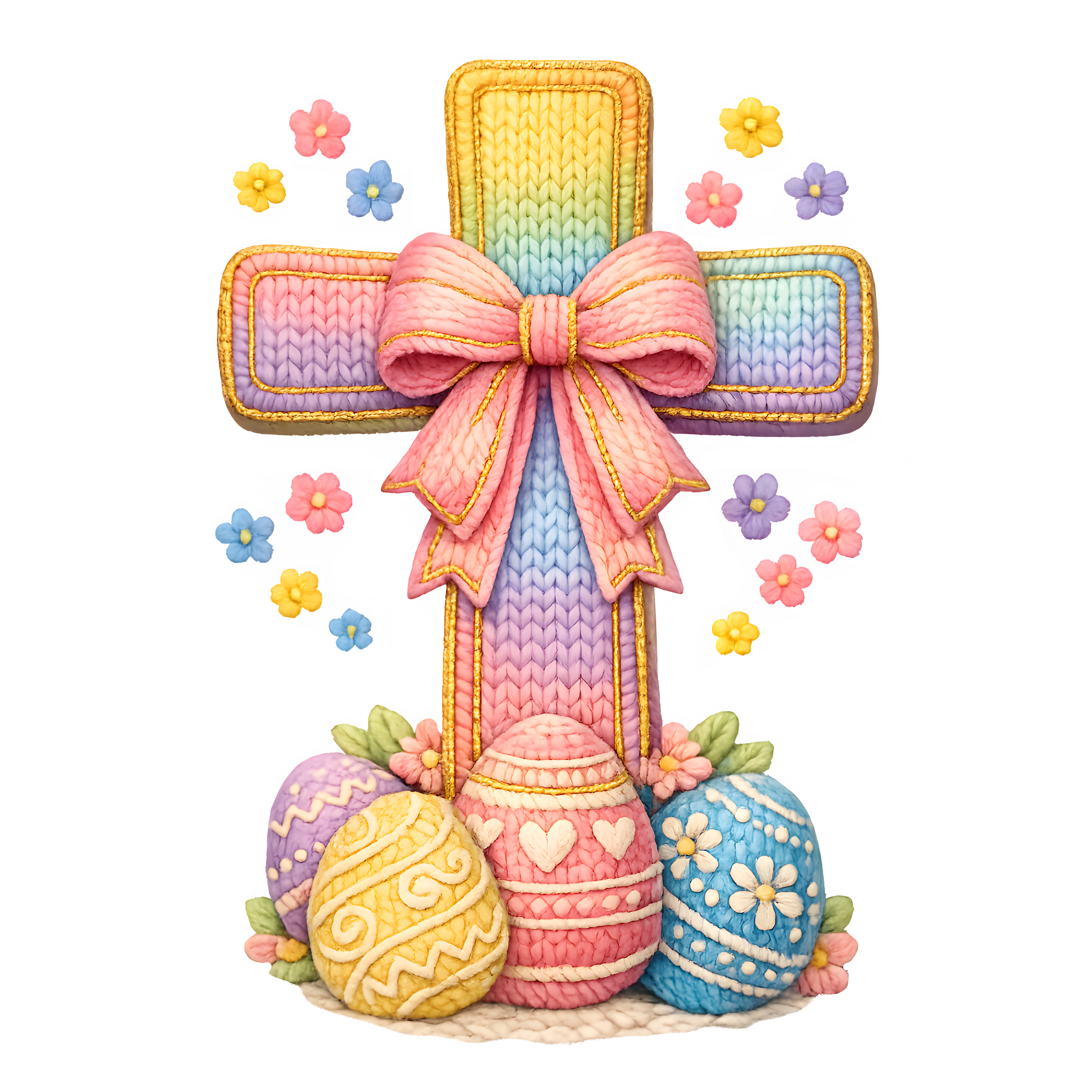 Pastel Easter Cross with Bow – Easter Ready to Press DTF Transfer