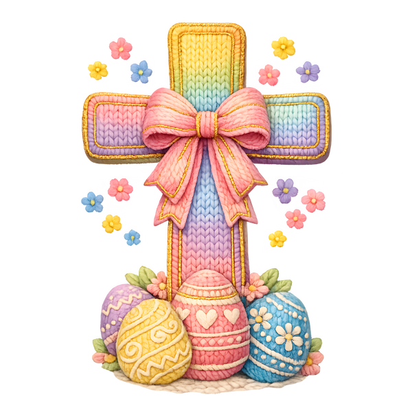 Pastel Easter Cross with Bow – Easter Ready to Press DTF Transfer