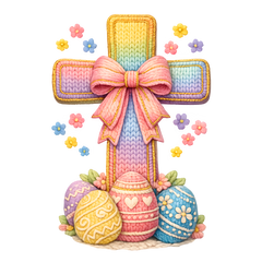 Pastel Easter Cross with Bow – Easter Ready to Press DTF Transfer