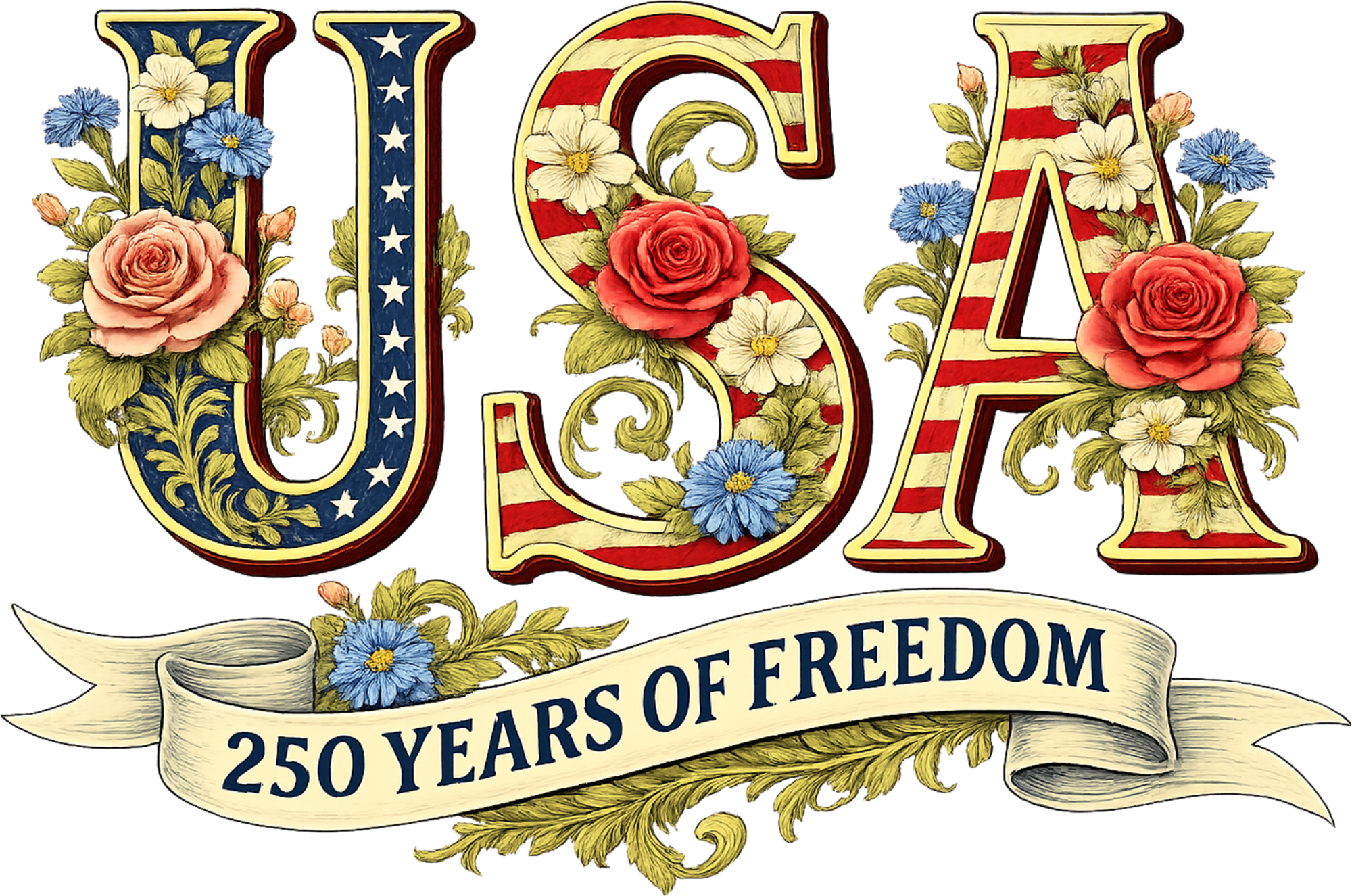 USA 250 Years of Freedom - 4th of July Ready to Press DTF Transfer