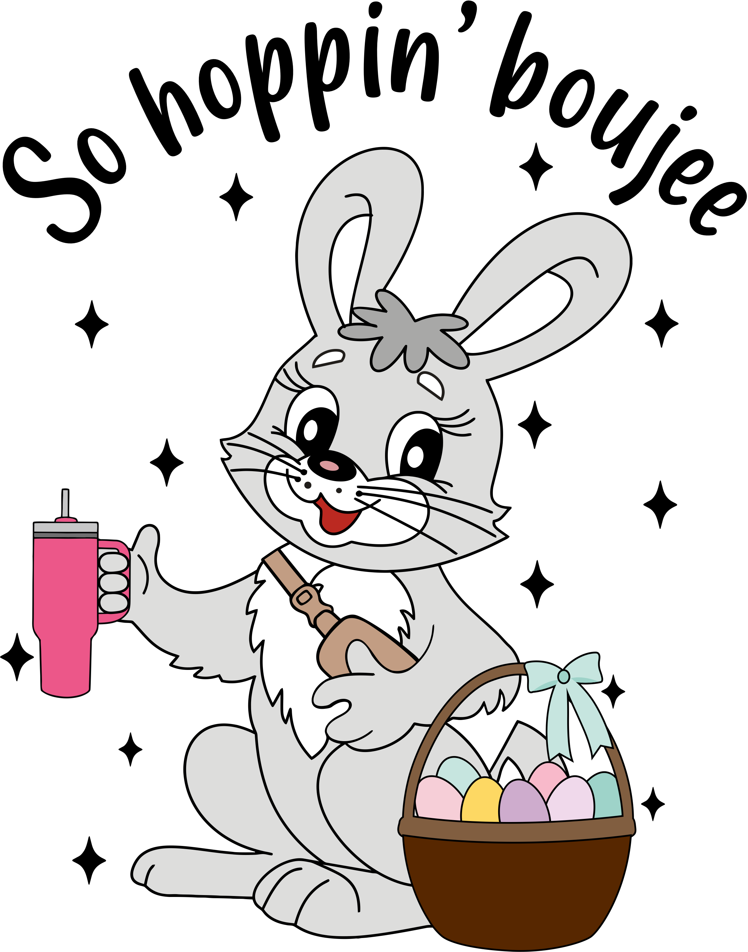 Cute Bunny with Tumbler & Easter Basket – Easter Ready to Press DTF Transfer