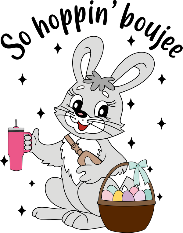 Cute Bunny with Tumbler & Easter Basket – Easter Ready to Press DTF Transfer