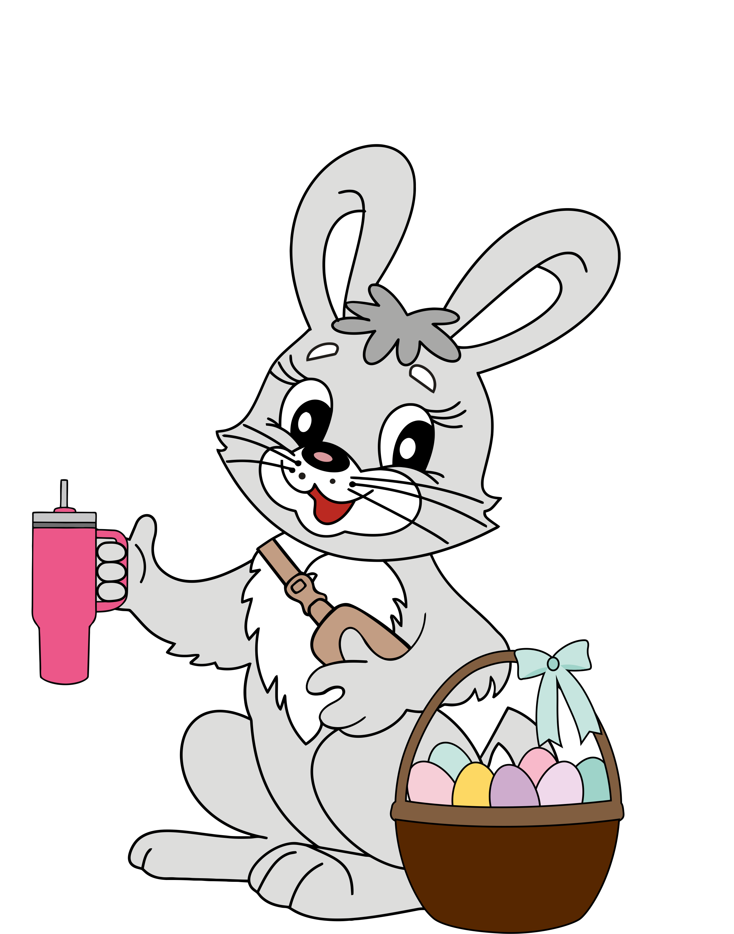 Cute Bunny with Tumbler & Easter Basket – Easter Ready to Press DTF Transfer
