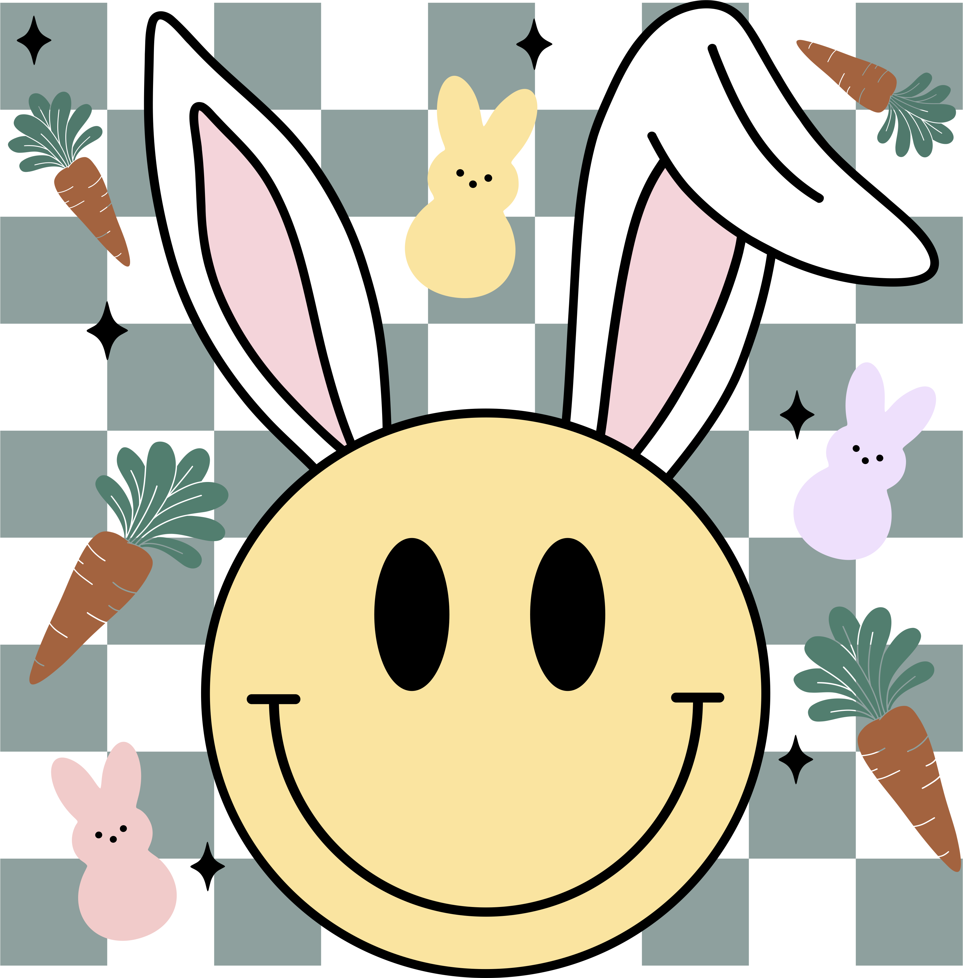 Smiley Bunny Face with Peeps & Carrots – Easter Ready to Press DTF Transfer