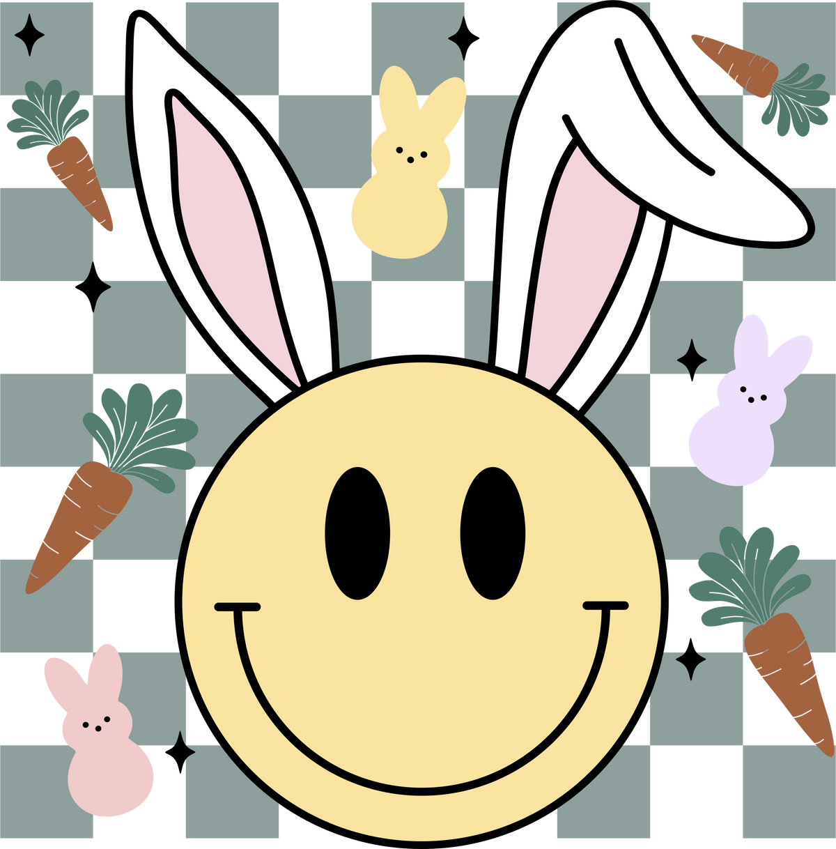 Smiley Bunny Face with Peeps & Carrots – Easter Ready to Press DTF Transfer