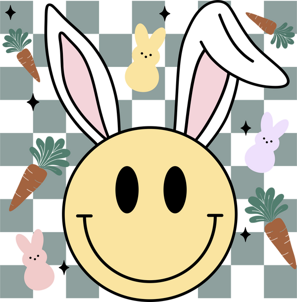 Smiley Bunny Face with Peeps & Carrots – Easter Ready to Press DTF Transfer