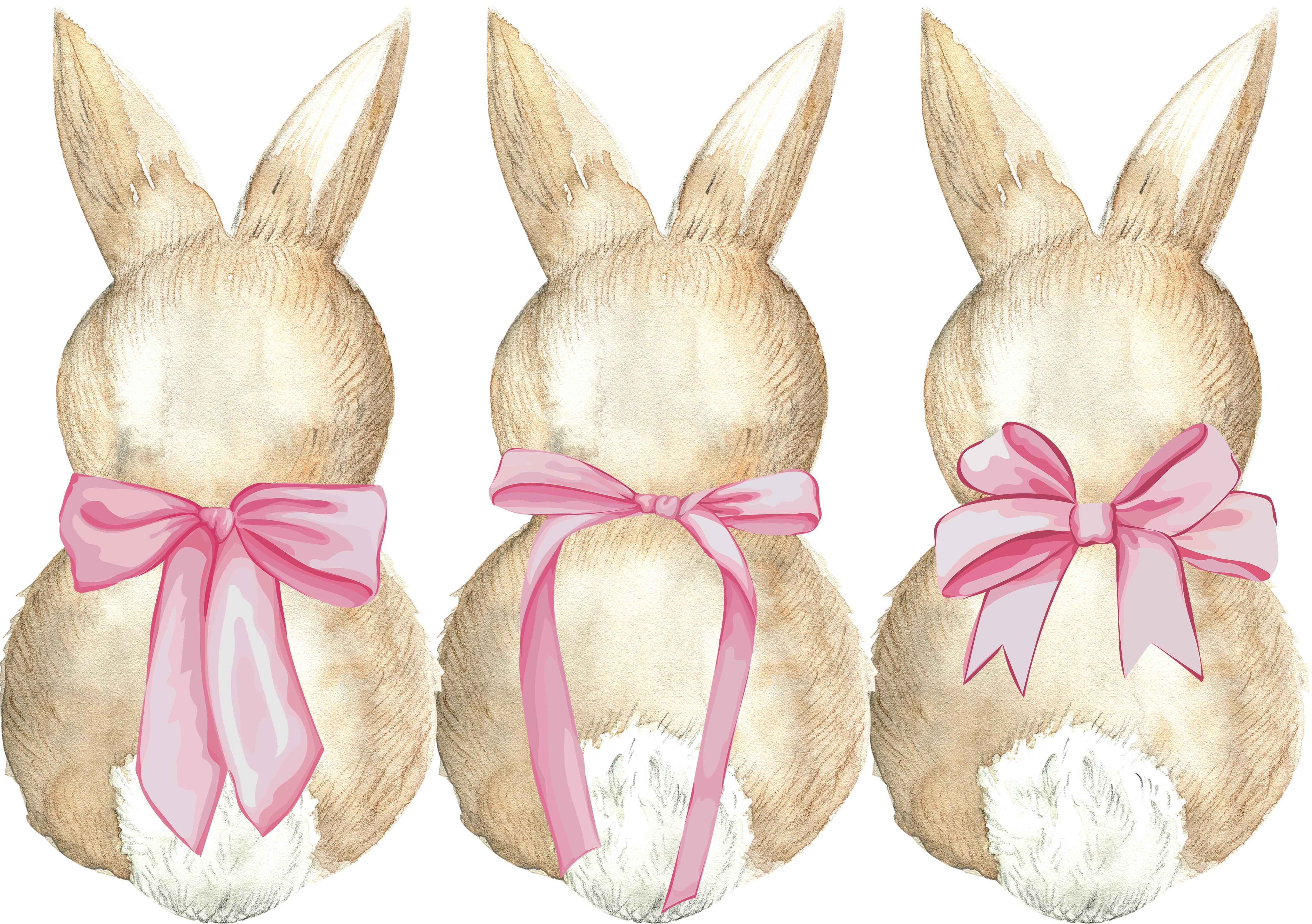 Watercolor Coquette Bunnies with Pink Bows – Easter Ready to Press DTF Transfer