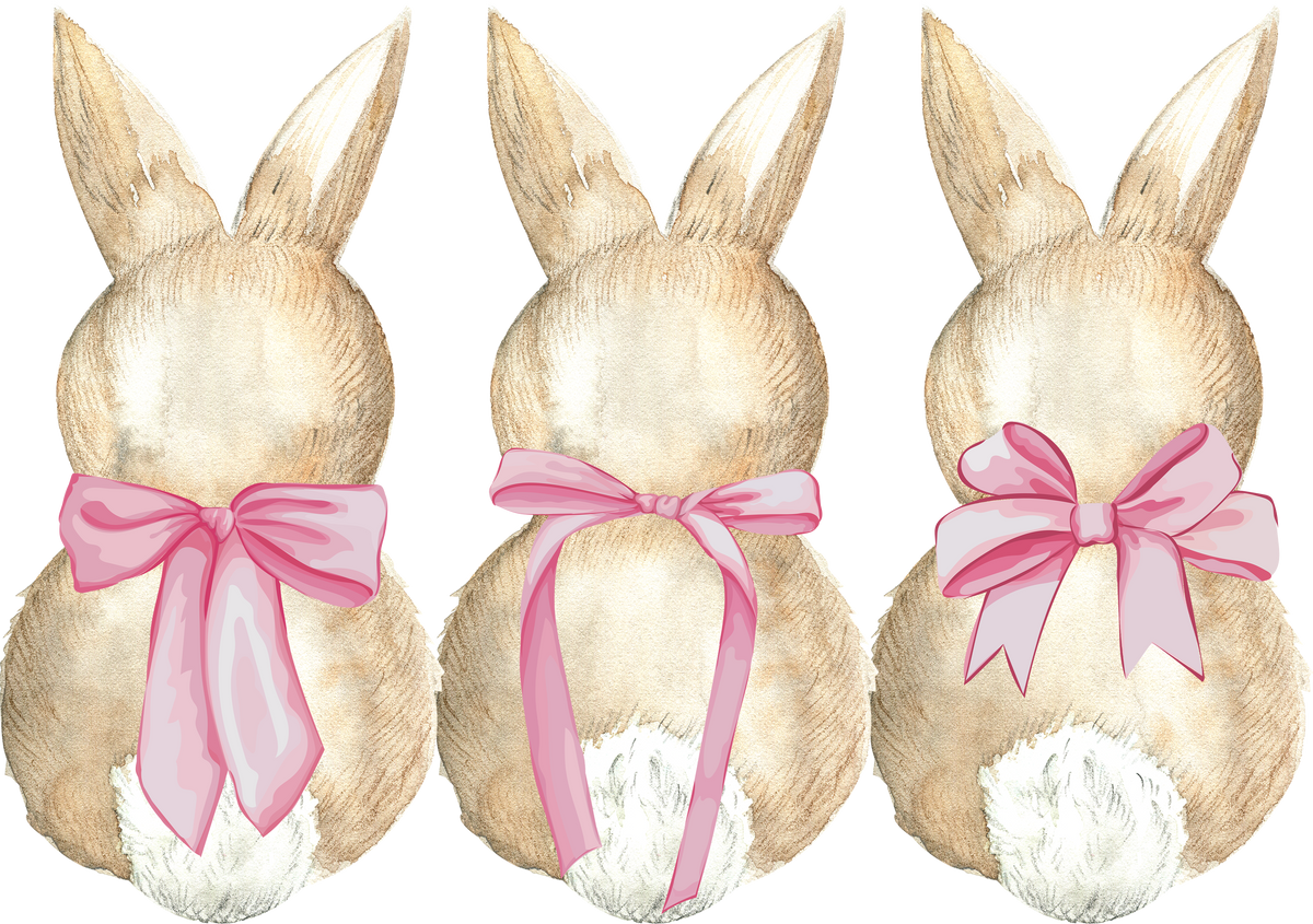 Watercolor Coquette Bunnies with Pink Bows – Easter Ready to Press DTF Transfer