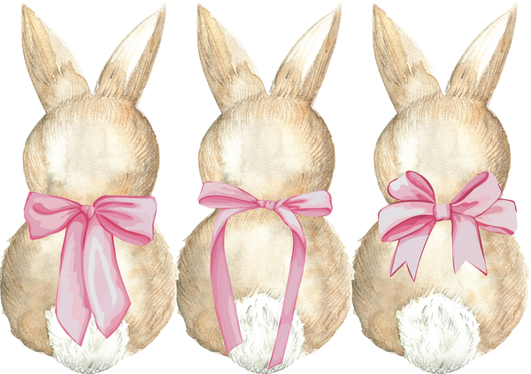 Watercolor Coquette Bunnies with Pink Bows – Easter Ready to Press DTF Transfer