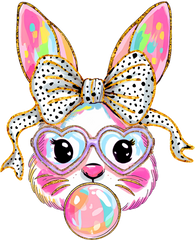 Iridescent Bunny with Heart Glasses & Bubblegum – Easter Ready to Press DTF Transfer