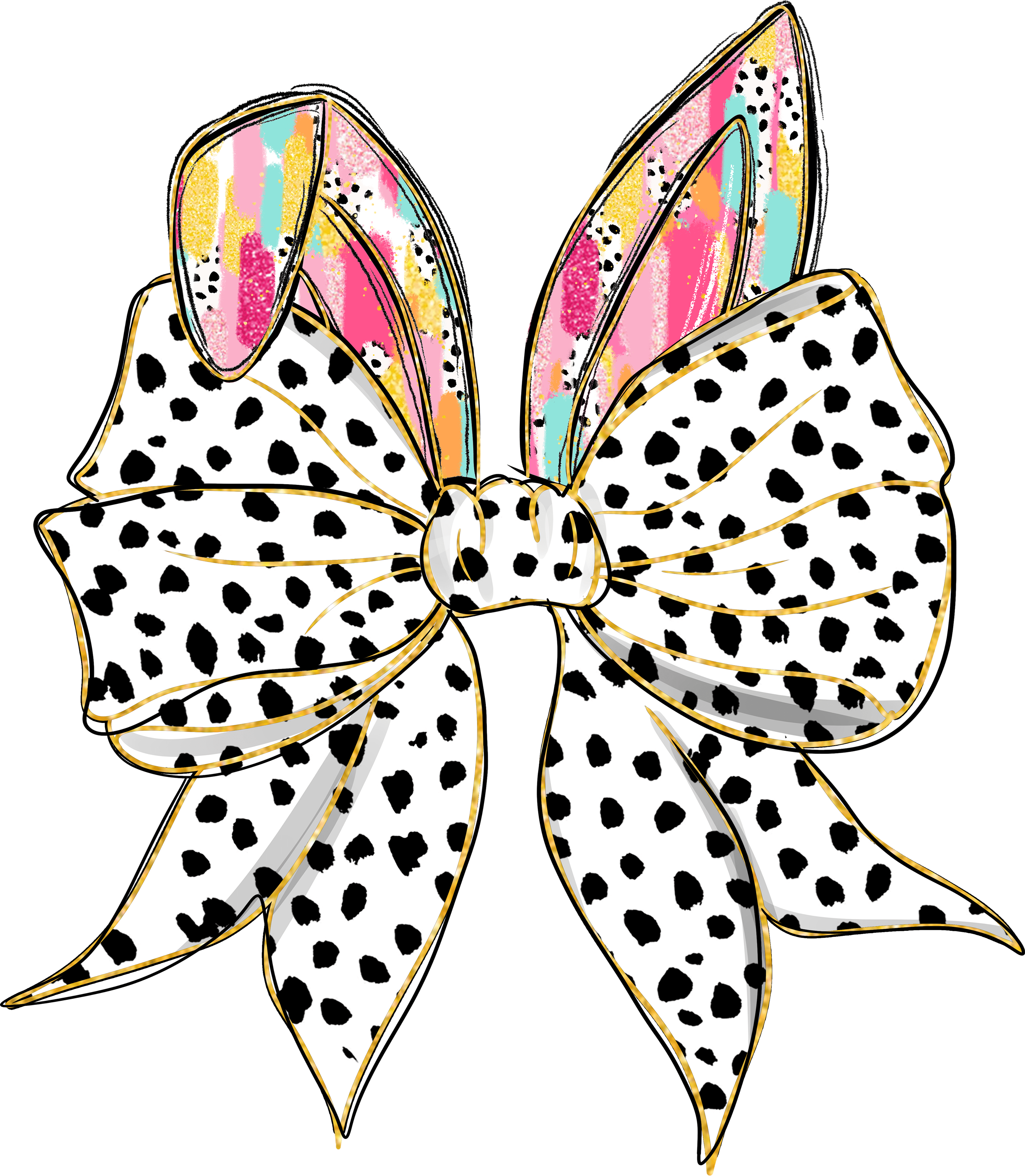 Brushstroke Easter Bunny Ears with Dalmatian Bow – Easter Ready to Press DTF Transfer