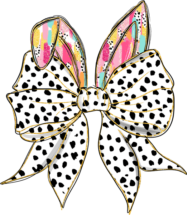 Brushstroke Easter Bunny Ears with Dalmatian Bow – Easter Ready to Press DTF Transfer