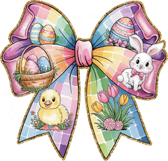 Colorful Coquette Easter Bow with Bunny & Chick – Easter Ready to Press DTF Transfer