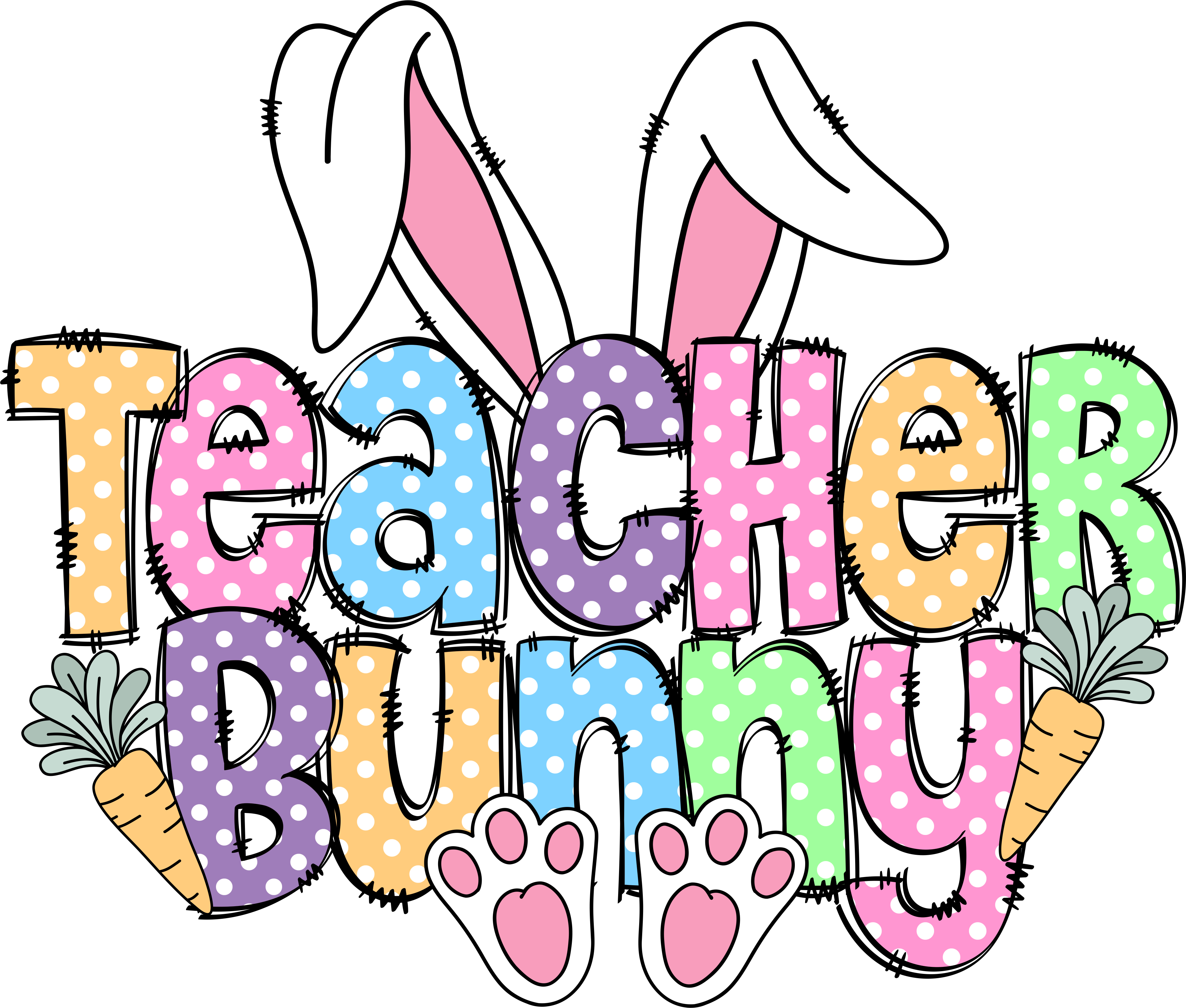Teacher Bunny Polka Dot Typography – Easter Ready to Press DTF Transfer