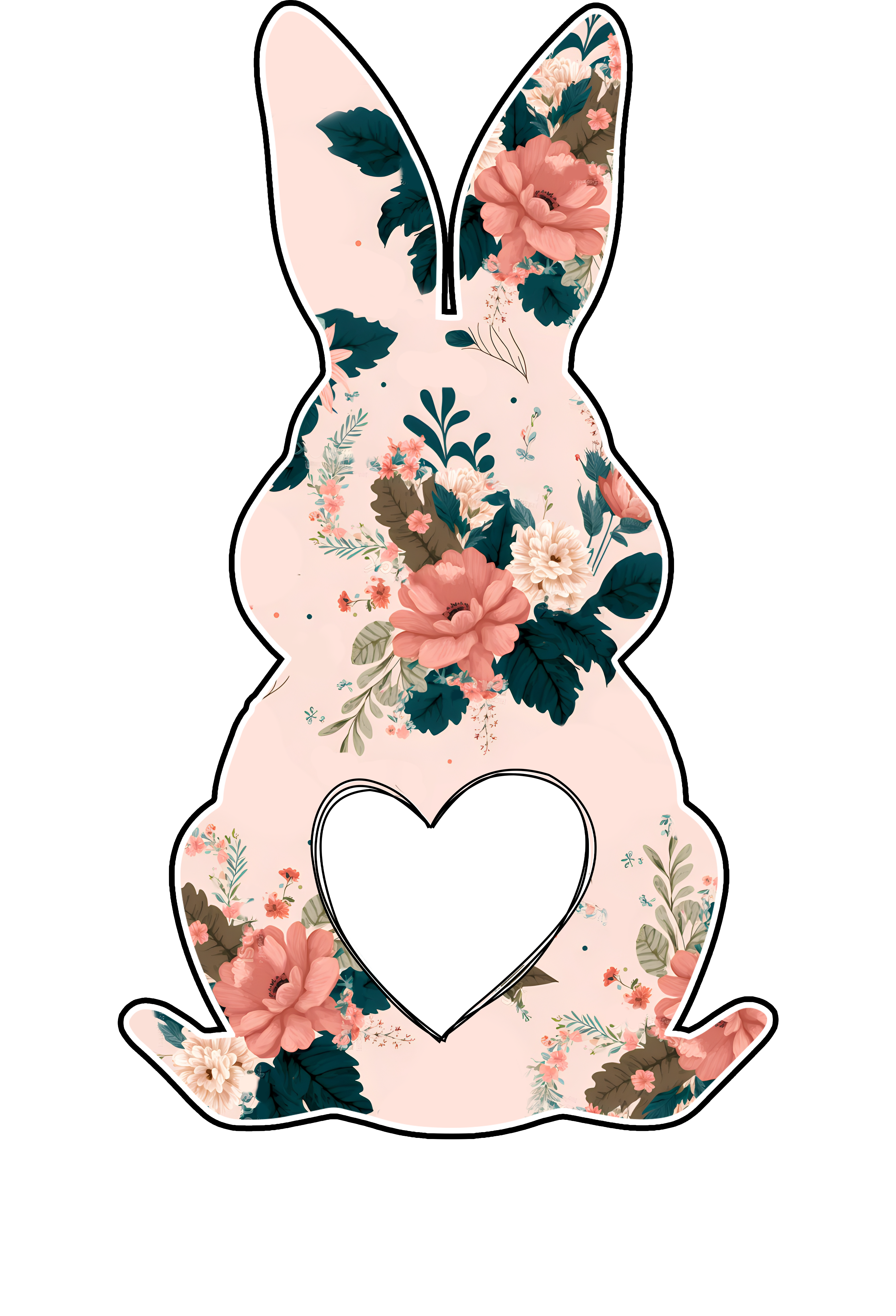 Floral Bunny Silhouette with Heart Happy Easter – Easter Ready to Press DTF Transfer
