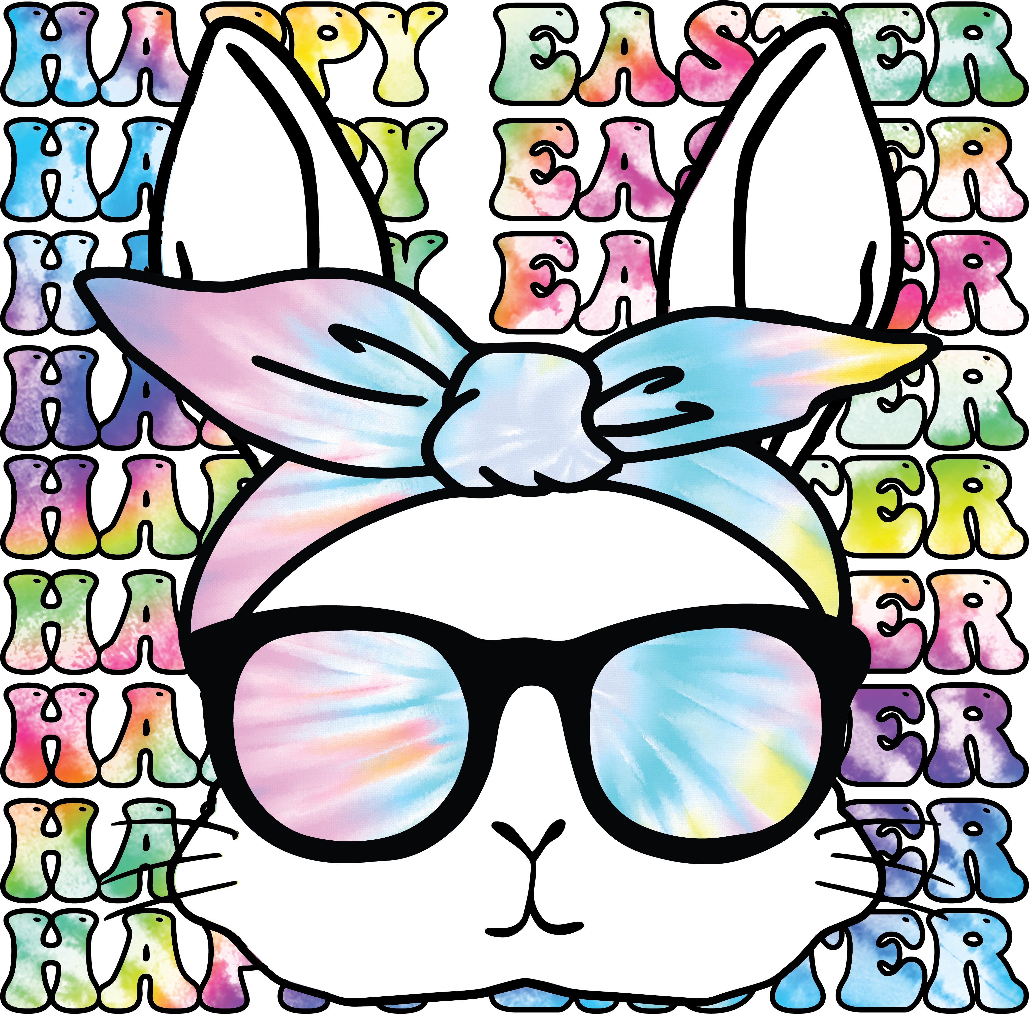 Tie Dye Bunny with Bandana & Sunglasses – Easter Ready to Press DTF Transfer
