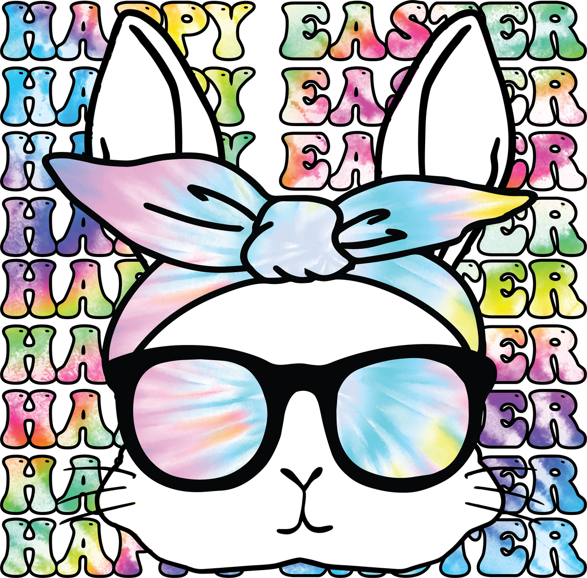 Tie Dye Bunny with Bandana & Sunglasses – Easter Ready to Press DTF Transfer
