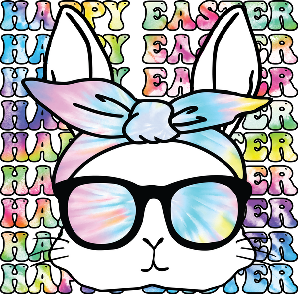 Tie Dye Bunny with Bandana & Sunglasses – Easter Ready to Press DTF Transfer