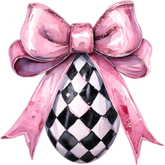 Watercolor Checkered Easter Egg with Pink Bow – Easter Ready to Press DTF Transfer