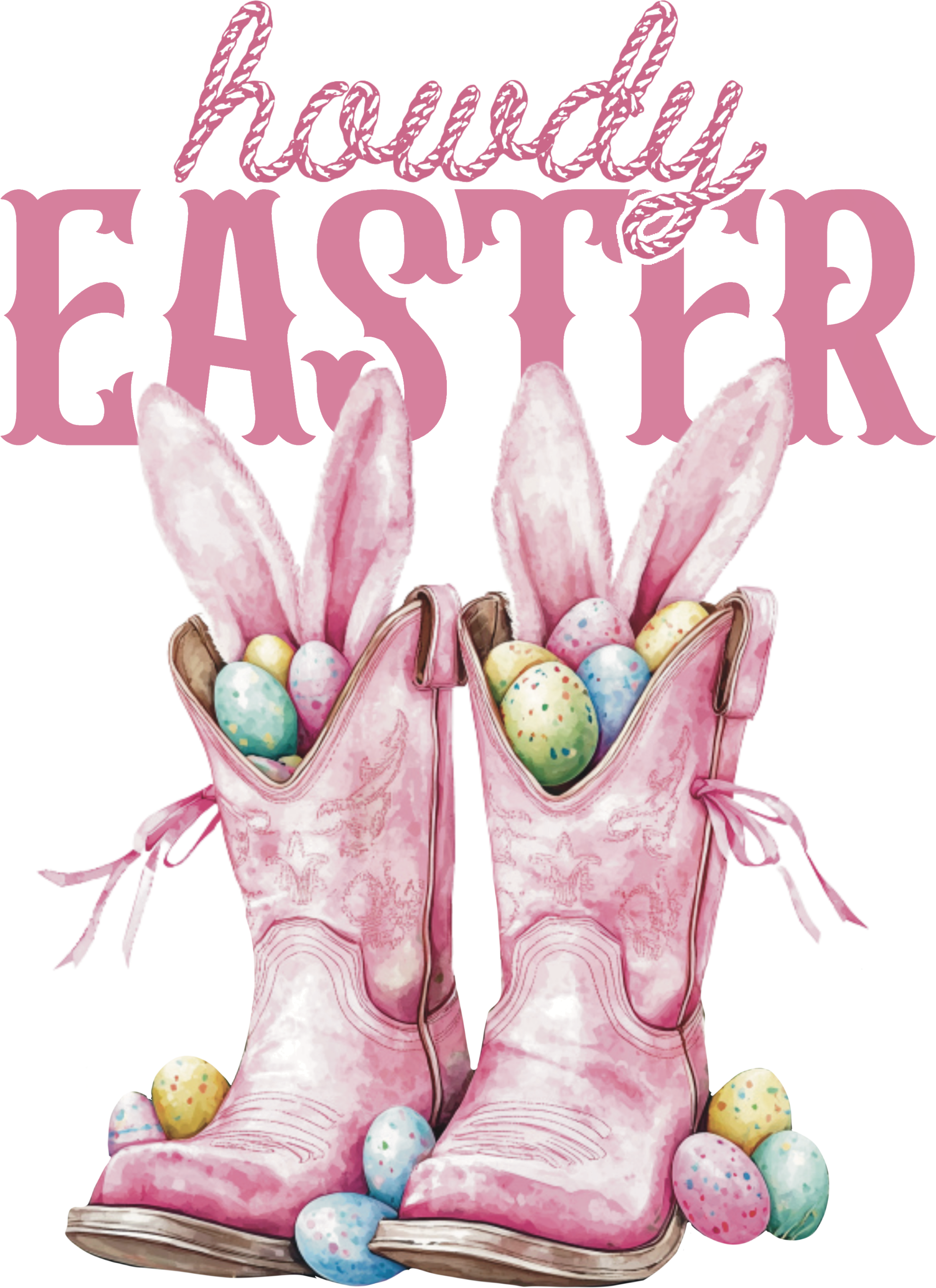 Howdy Easter Pink Cowboy Boots with Bunny Ears – Easter Ready to Press DTF Transfer