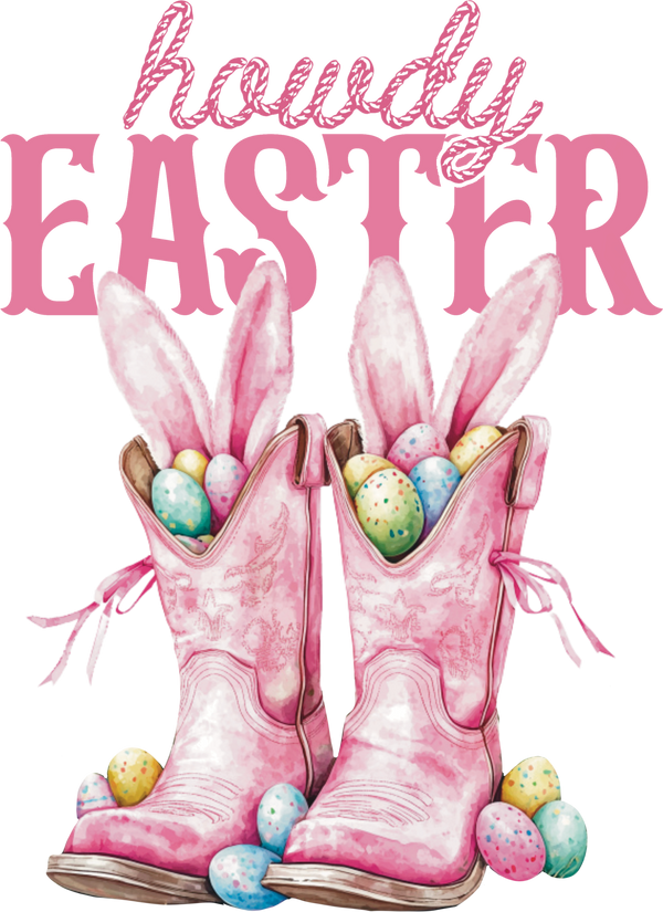 Howdy Easter Pink Cowboy Boots with Bunny Ears – Easter Ready to Press DTF Transfer