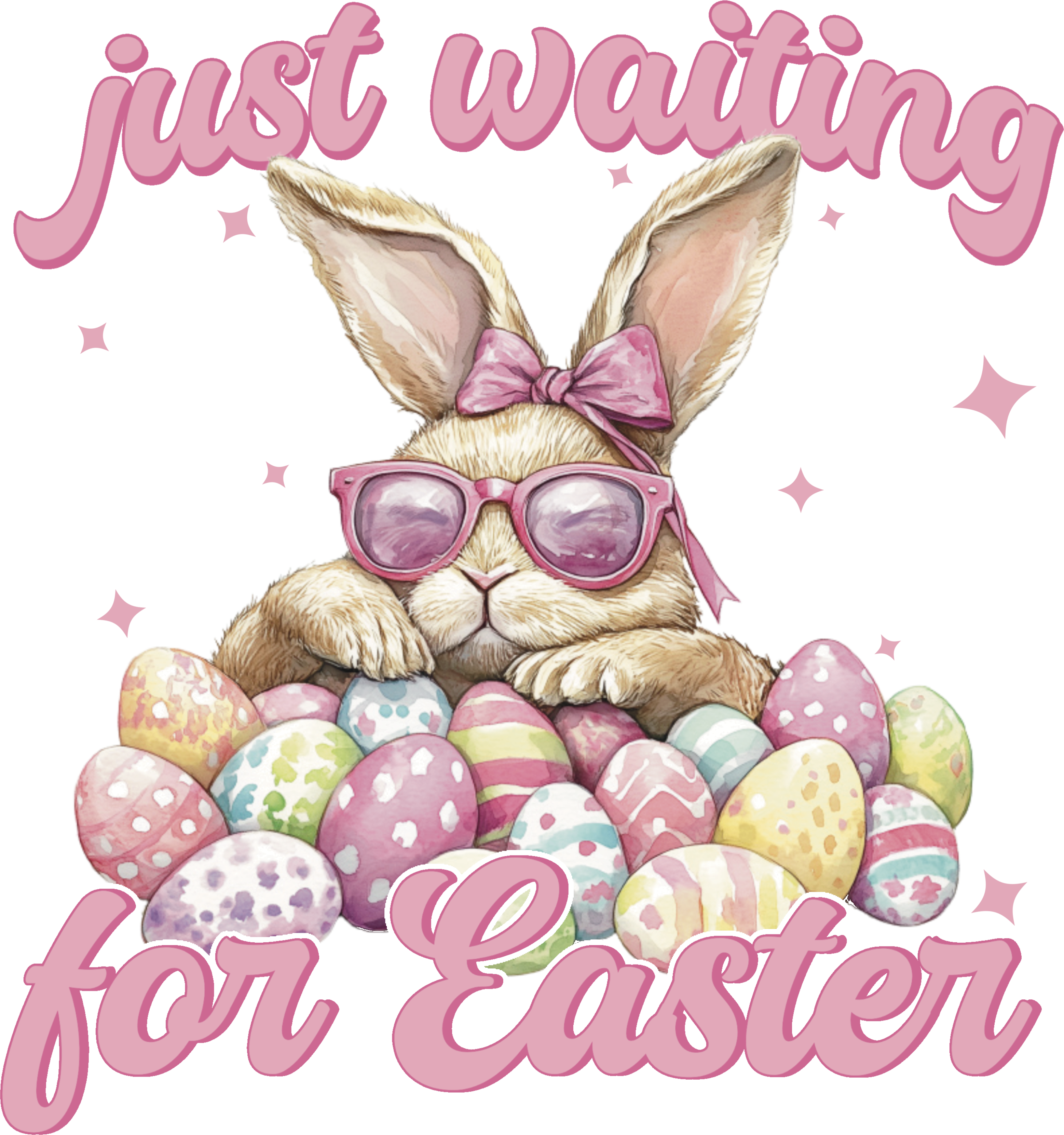 Just Waiting for Easter Bunny with Sunglasses & Eggs – Easter Ready to Press DTF Transfer